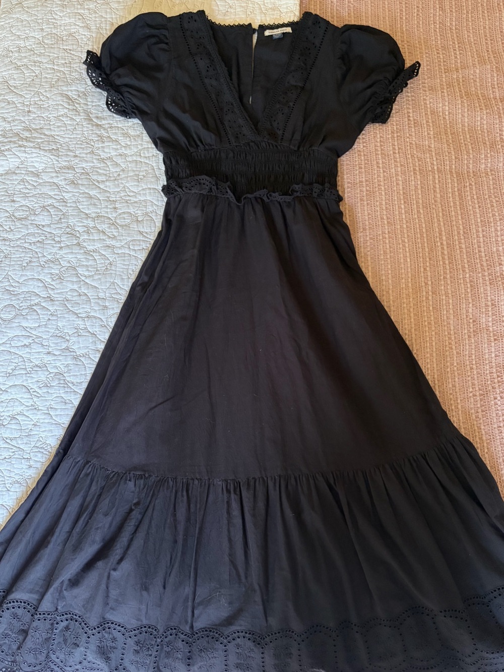 AE Black Puff Sleeve Midi Dress